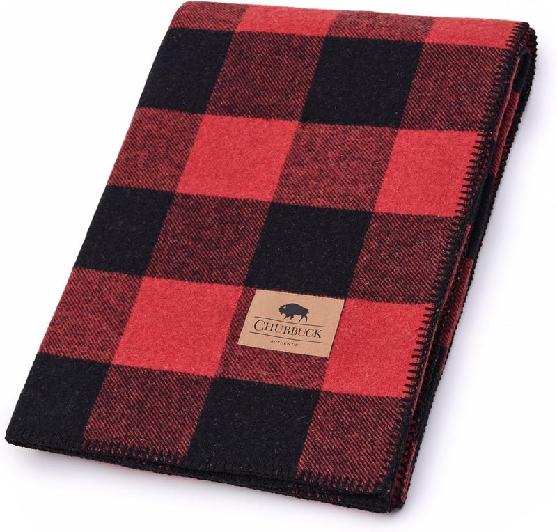Chubbuck Authentic بطانية تشابوك 100% صوف للتخييم (60" x 84") - بطانية كبيرة دافئة للتخييم، الطوارئ، الحفلات الخارجية واستخدام المنزل - مقاومة للحريق، بطانيات ناعمة ودافئة لفصل الشتاء (بافالو) - Image 1